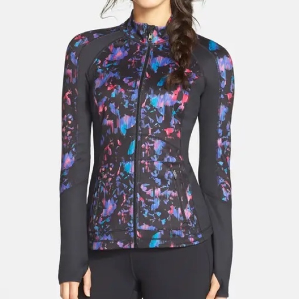 Nordstrom Zella Reversible Yoga Full Zip Jacket Mock Neck Black Purple M/L